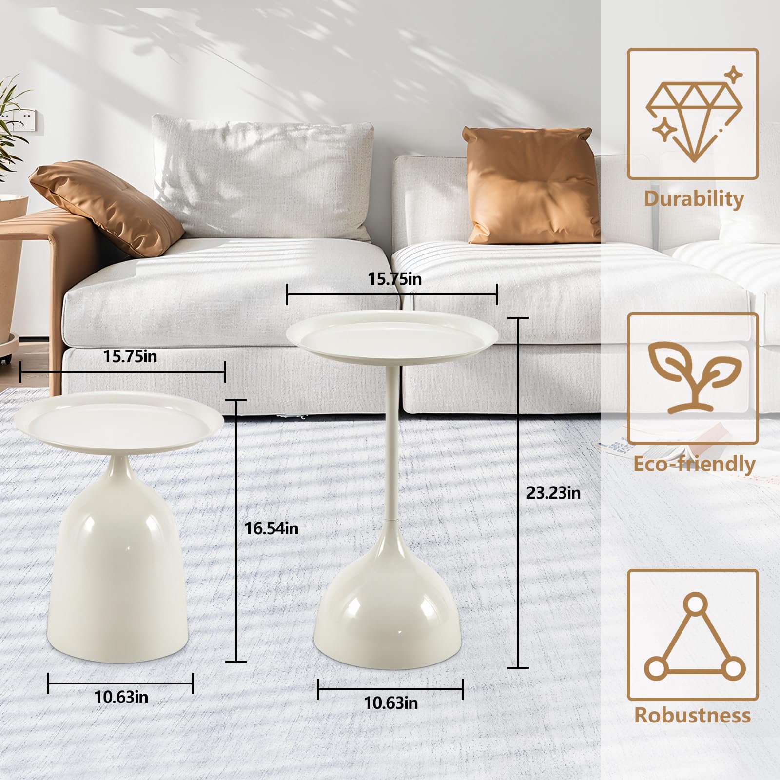 Modern Round Nesting Side Tables Set of 2 - White Metal End Tables for Living Room, Bedroom & Office - Perfect as Coffee Table, Sofa Table or Console Table for Small Spaces