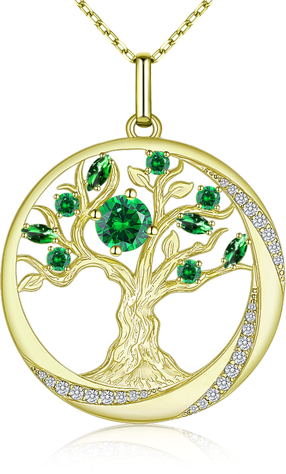 JD&P Tree of Life 925 Sterling Silver Birthstone Necklace for Women - Mother's Day Gift from Daughter/Son - Elegant Cubic Zirconia Pendant in Silver/Gold/Rose Gold - Perfect Jewelry Gift for Mom & Grandma - Ideal for Birthday, Anniversary & Special Occasions