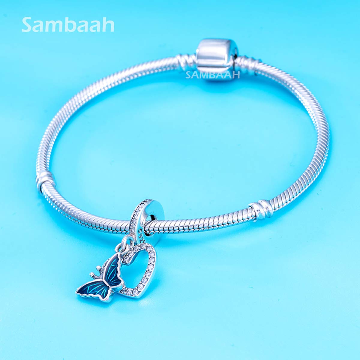 Butterfly Charm Sterling Silver Pendant - Heart Shaped Enameled Lucky Charm Bead with Cubic Zirconia for Women's Bracelets | Elegant Jewelry Gift for Birthday, Anniversary & Everyday Wear
