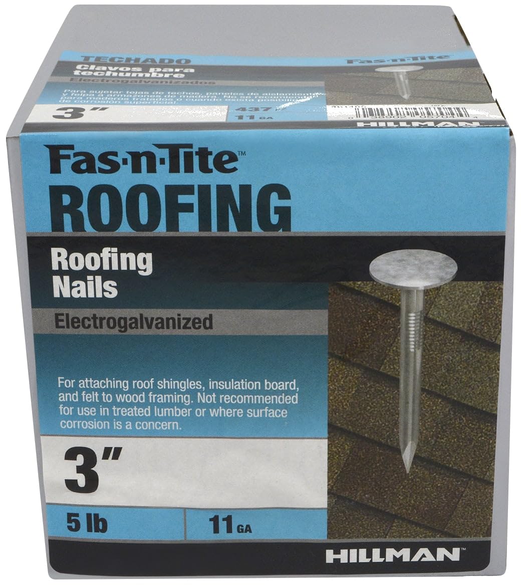 Electro-Galvanized Roofing Nails 3 Inch - 5 Pound Box for Shingles, Metal Roofing & DIY Projects - Corrosion Resistant Construction Nails