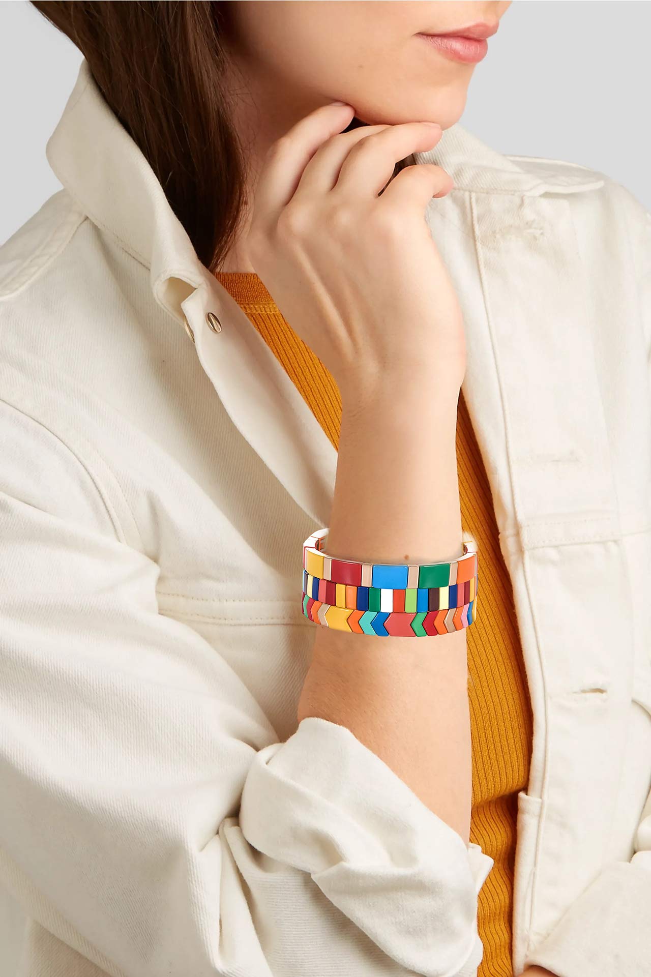 METOBAR Enamel Tile Tila Beaded Bracelet Set - Colorful Bohemian Stretchy Elastic Stackable Bracelets for Women - Perfect for Festival, Beach, and Boho Chic Outfits