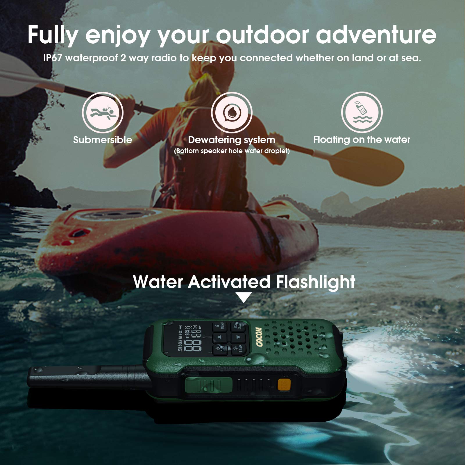 G9 Waterproof Walkie Talkies for Adults - Long Range 2 Way Radios with NOAA Weather Alert, SOS, Flashlight & Rechargeable Battery - Floating Portable Two Way Radios for Hiking, Camping, Hunting & Outdoor Adventures (4 Pack)