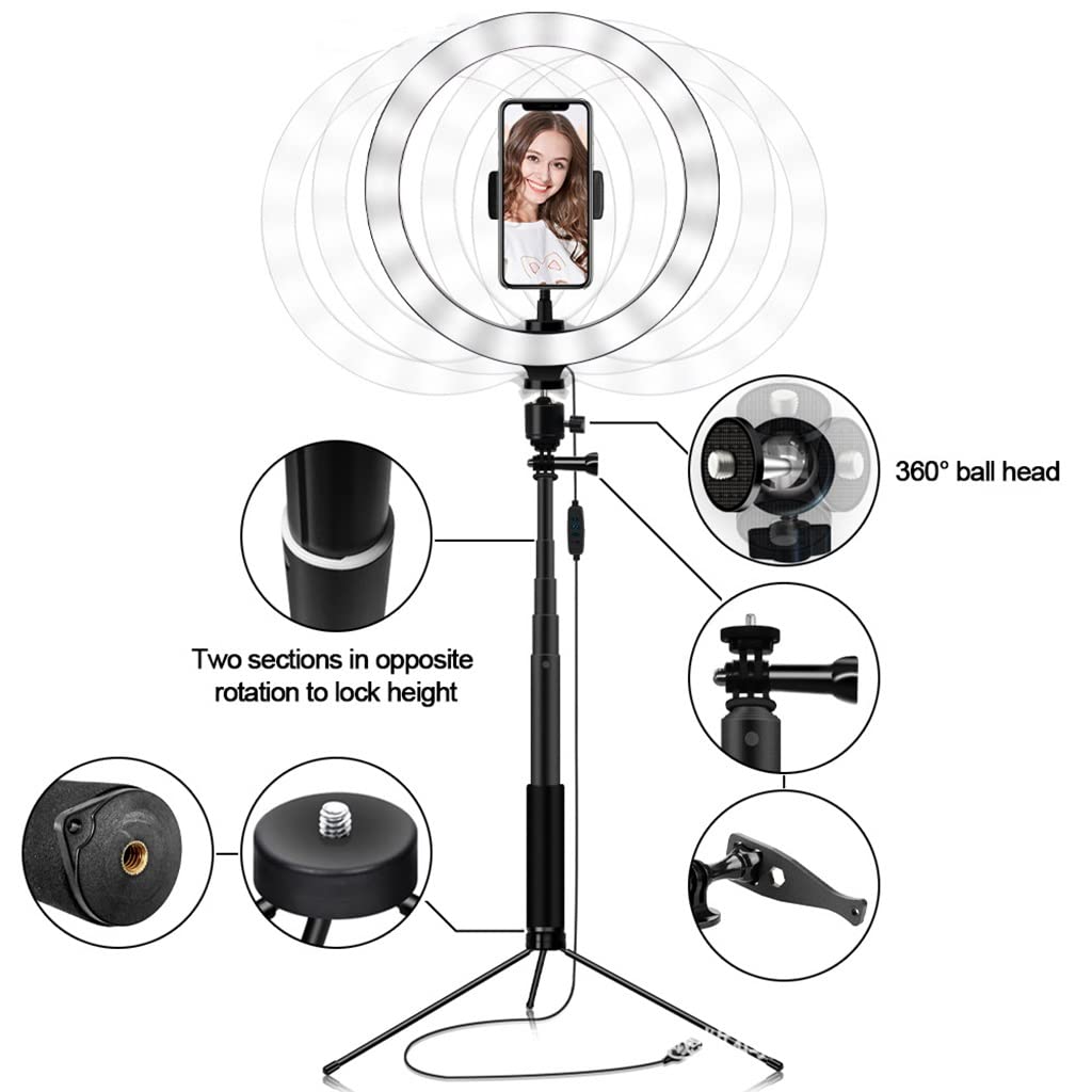 6-in-1 LED Ring Light Kit with Extendable Tripod & Phone Holder - 18