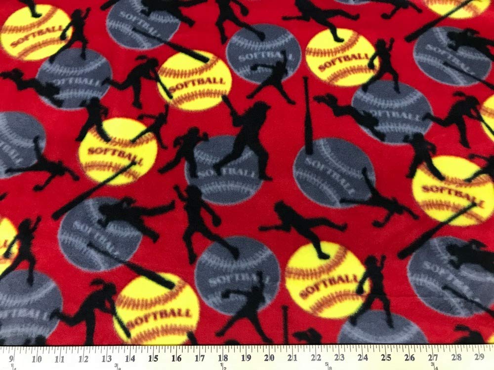 Softball Red Fleece Fabric by The Yard - Premium Quality for DIY Crafts, Team Apparel, and Cozy Blankets - Perfect for Sports Fans and Craft Enthusiasts