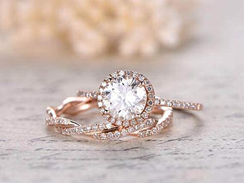 1.50 Carat Halo Moissanite & Diamond Wedding Ring Set in 14K Rose Gold - Elegant Bridal Jewelry for Engagement, Proposal & Anniversary Gifts