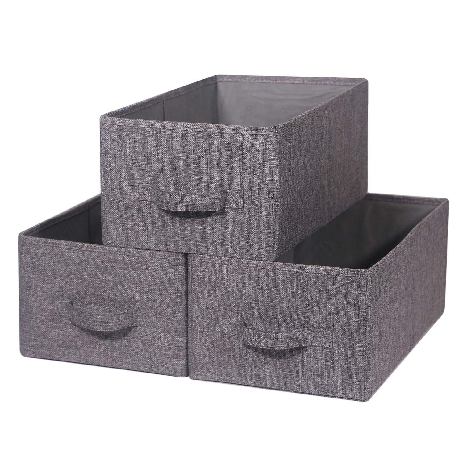 3-Pack Foldable Linen Storage Bins with Handles - Closet Organizer Baskets for Shelves, Nursery, Home & Office - Perfect for Kids Toys, Baby Clothes & Home Organization (Large Size)