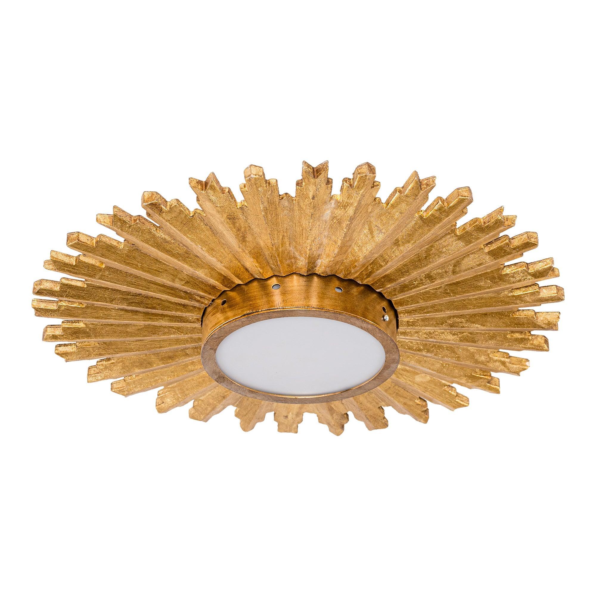 Golden Sunburst Flush Mount LED Ceiling Light - Modern Dimmable Fixture for Bedroom, Living Room & Hallway Lighting