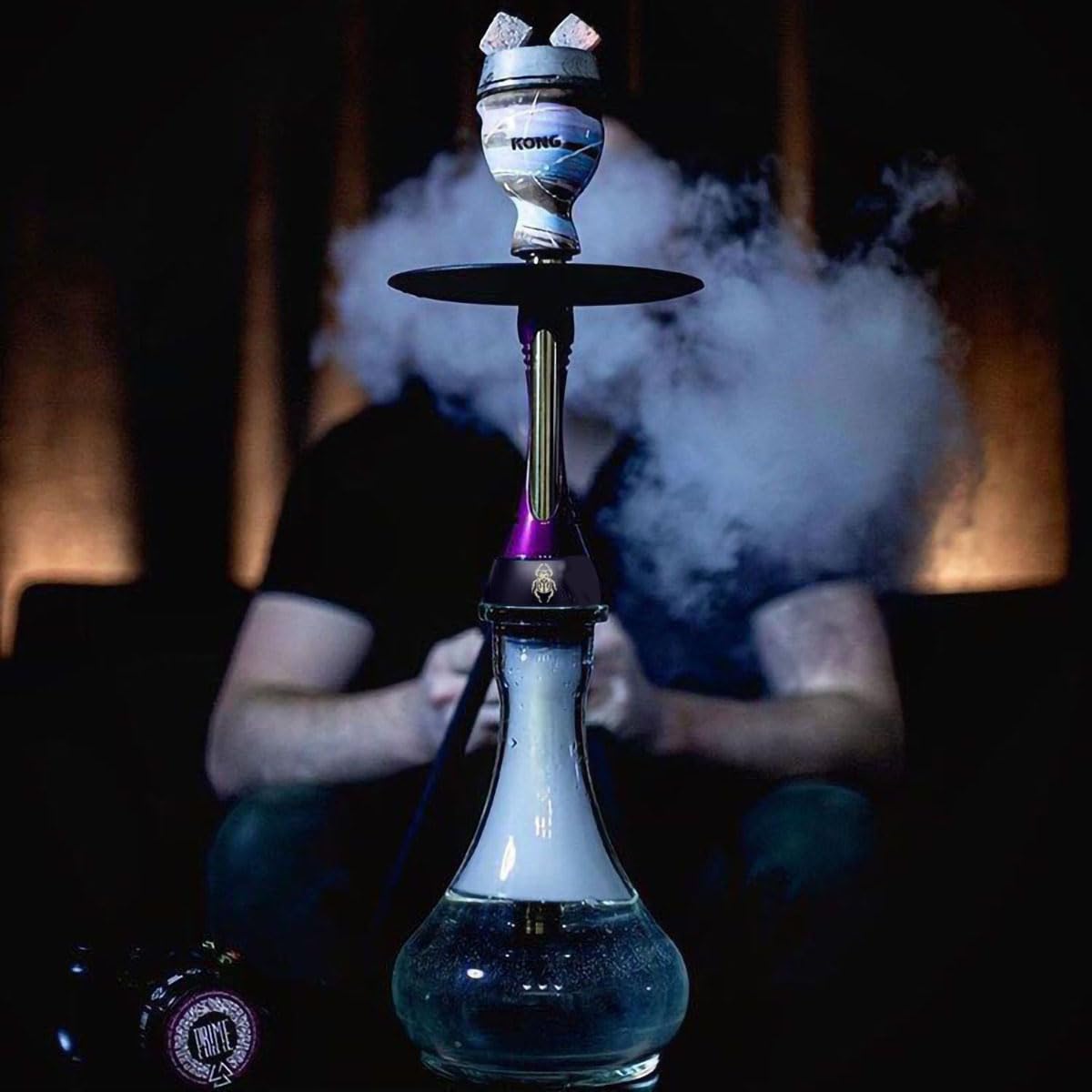 Premium Stainless Steel Hookah Set with Glass Vase, Silicone Bowl & Hose - Complete Shisha Kit with Tongs & Accessories (White) for Home Parties, Lounges & Relaxation