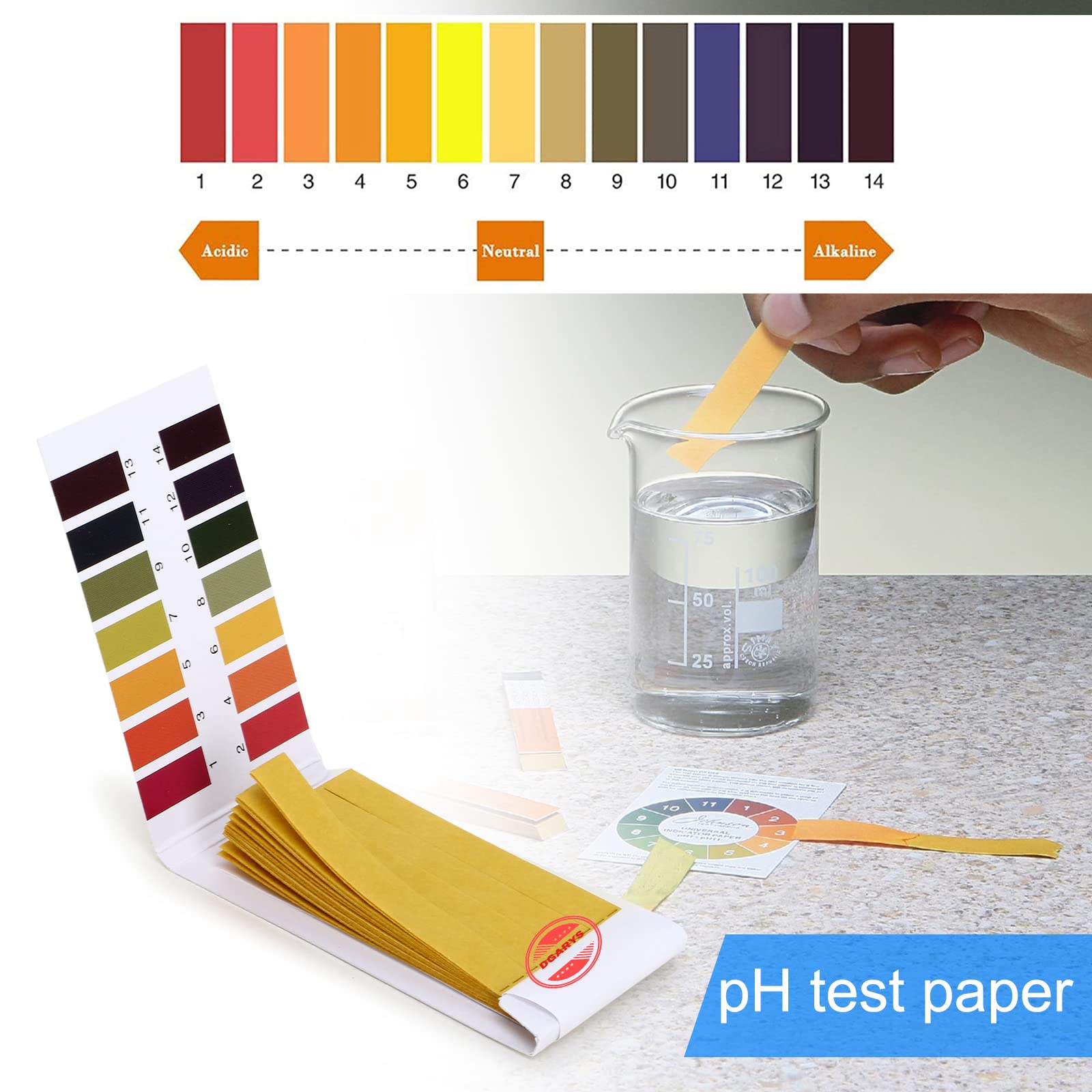 DGARYS pH Test Strips 1-14 - 80 Count Litmus Paper for Water, Soil & Liquid Testing | Accurate pH Meter Alternative for Home, Lab, Aquarium & Hydroponics Use