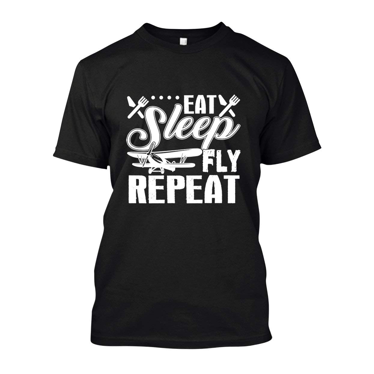 Pilot Eat Sleep Fly Repeat Cotton T-Shirt - Comfortable Crew Neck Tee for Men & Women - Perfect Gift for Aviation Enthusiasts - Ideal for Casual Wear, Travel & Flight Crew Apparel