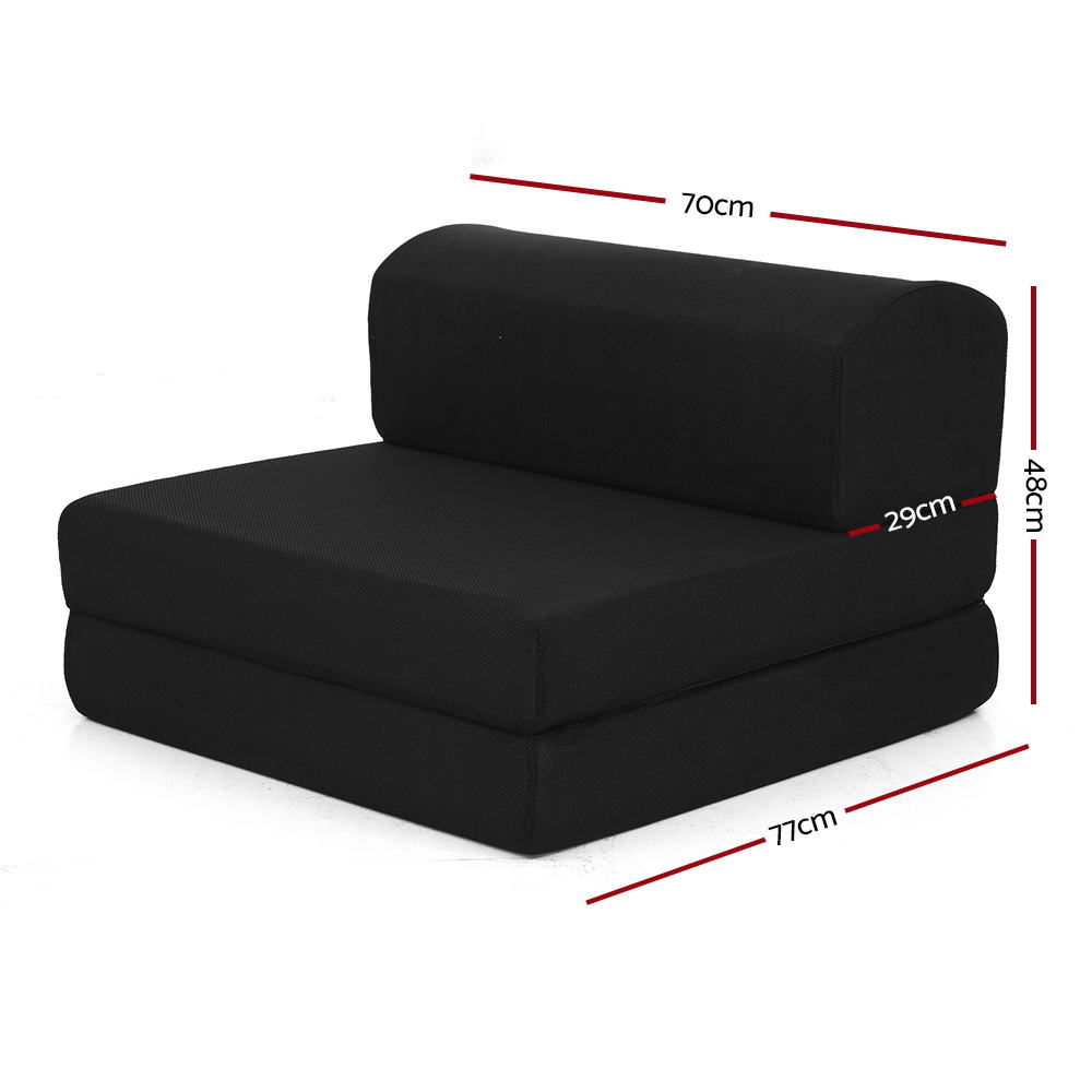 Portable Folding Foam Mattress - Single Size Sofa Bed with Air Mesh Fabric (Black) | Compact Guest Bed, Camping Mat & Space-Saving Home Solution