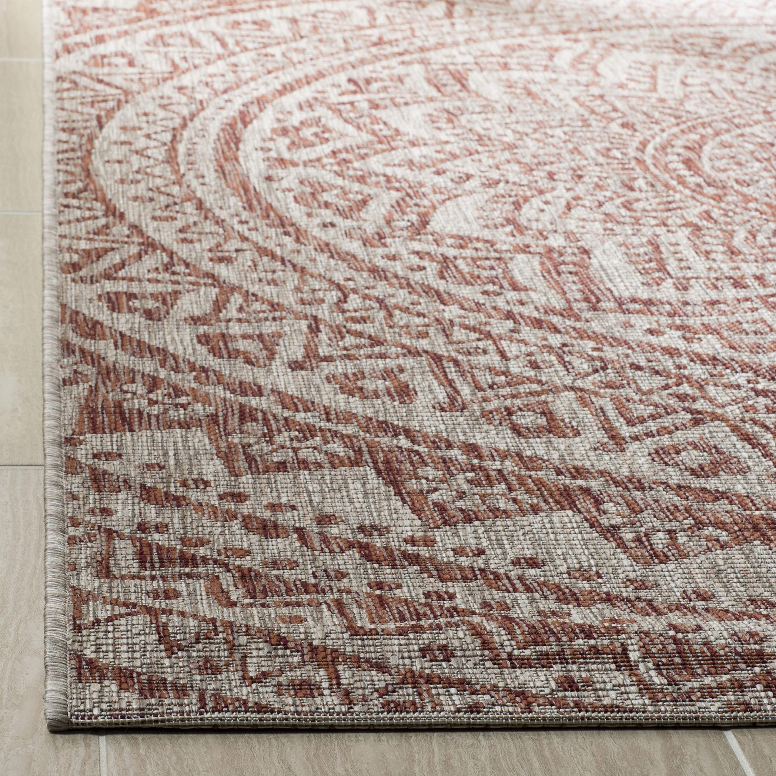 SAFAVIEH Courtyard Collection 9' Square Indoor/Outdoor Rug - Light Beige & Terracotta (CY8734) | Waterproof, Easy to Clean | Perfect for Patio, Backyard, Mudroom & High-Traffic Areas