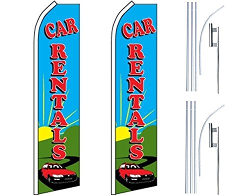 2 Pack Swooper Flutter Feather Flags with 2 Poles & Ground Spikes - Vibrant Blue, Red, Green Colors for Car Rentals, Dealerships, Events & Outdoor Advertising