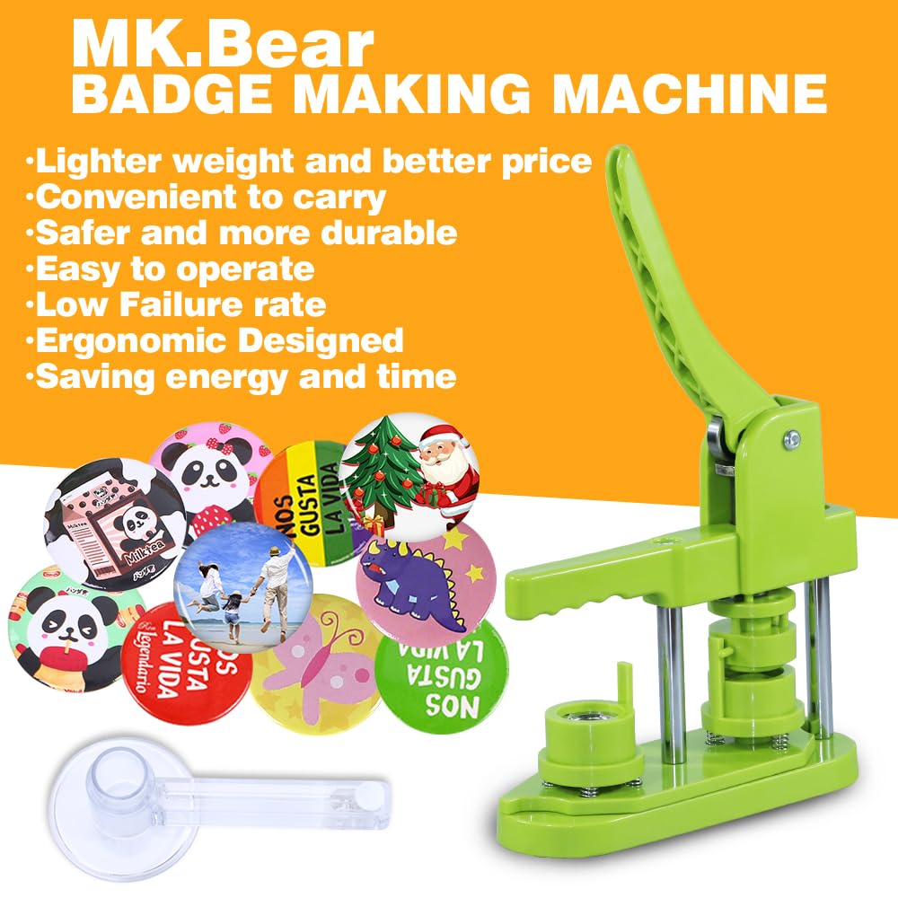 32mm (1.25 inch) DIY Button Maker Machine - No Installation Required Pin Badge Press with 500pcs Button Parts, 100pcs Pictures & Adjustable Circle Cutter (Green) - Perfect for Custom Pins, DIY Gifts, School Projects & Craft Fairs