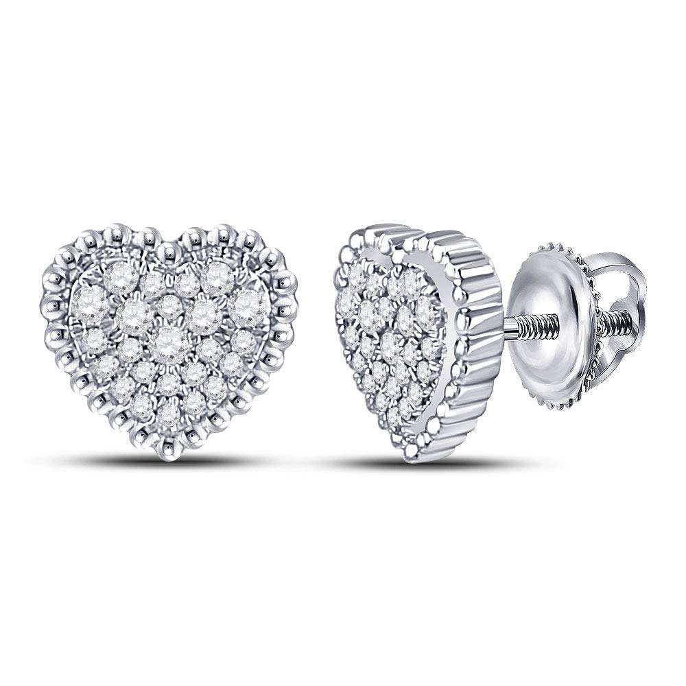 10K White Gold Women's Round Diamond Beaded Heart Earrings - 1/4 Cttw Diamond Stud Earrings for Valentine's Day, Anniversary & Special Occasion Gifts
