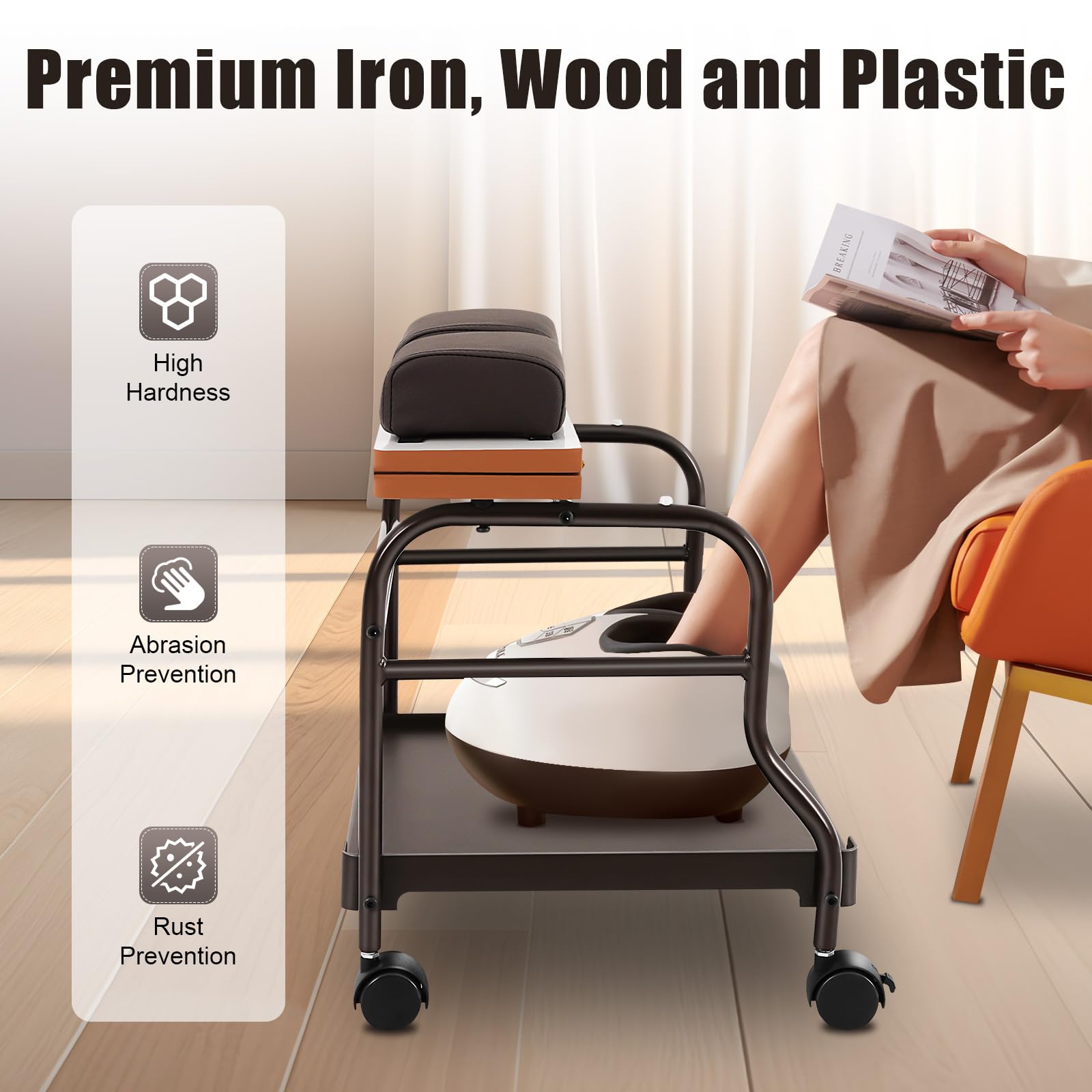 **CNCEST Portable Pedicure Chair for Salon & Spa - Adjustable Nail & Foot Bath Trolley with Massage Table & Footrest Stand - Perfect for Manicure, Pedicure & Relaxation (Coffee Brown)**    *(Ideal for professional salons, home spas, and mobile nail technicians - enhances comfort and convenience during treatments.)*