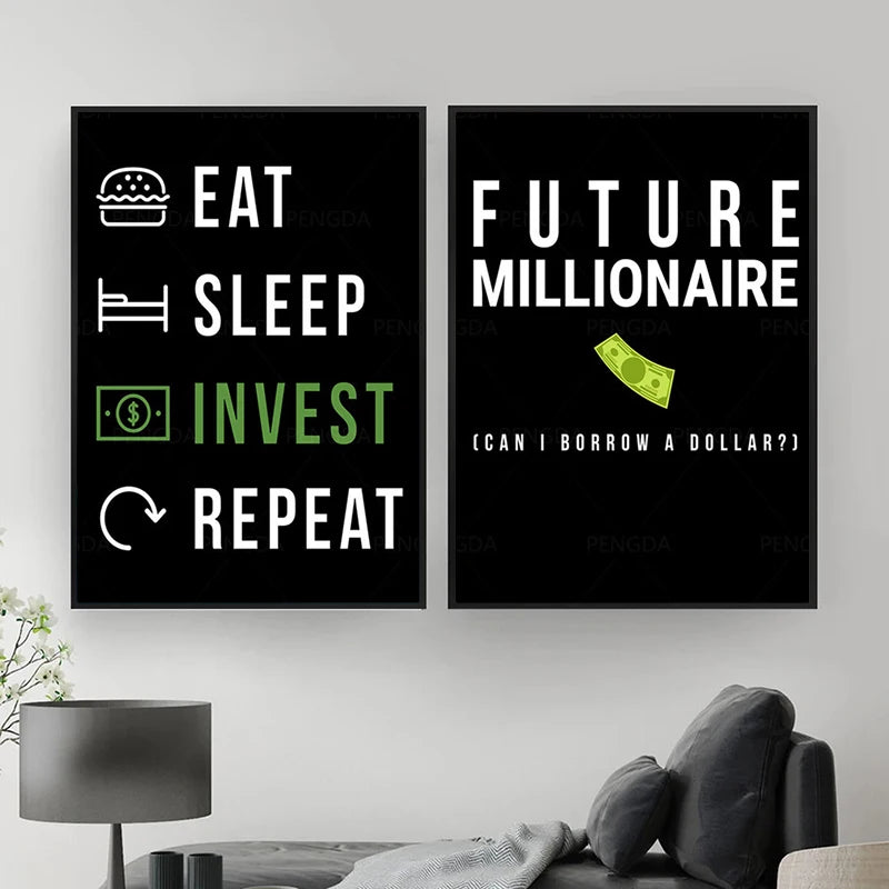 Motivational Wall Art - 'Money Is Calling Eat Sleep Invest Repeat' Inspirational Quote Canvas Print for Office, Bedroom & Home Decor - Perfect Gift for Investors & Entrepreneurs