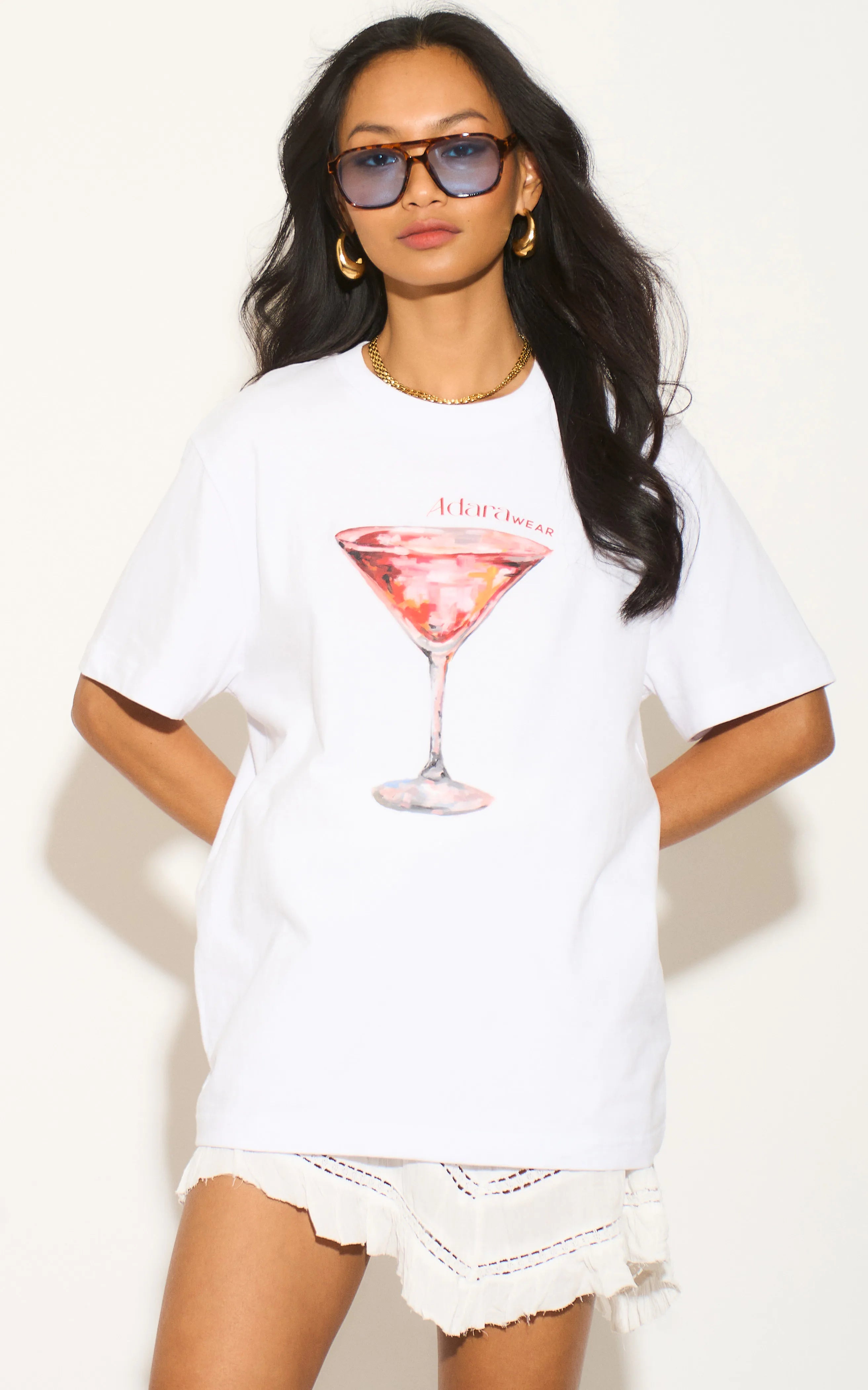 Exclusive White Cosmopolitan Cocktail Relaxed T-Shirt | Stylish Casual Wear for Parties & Nightlife