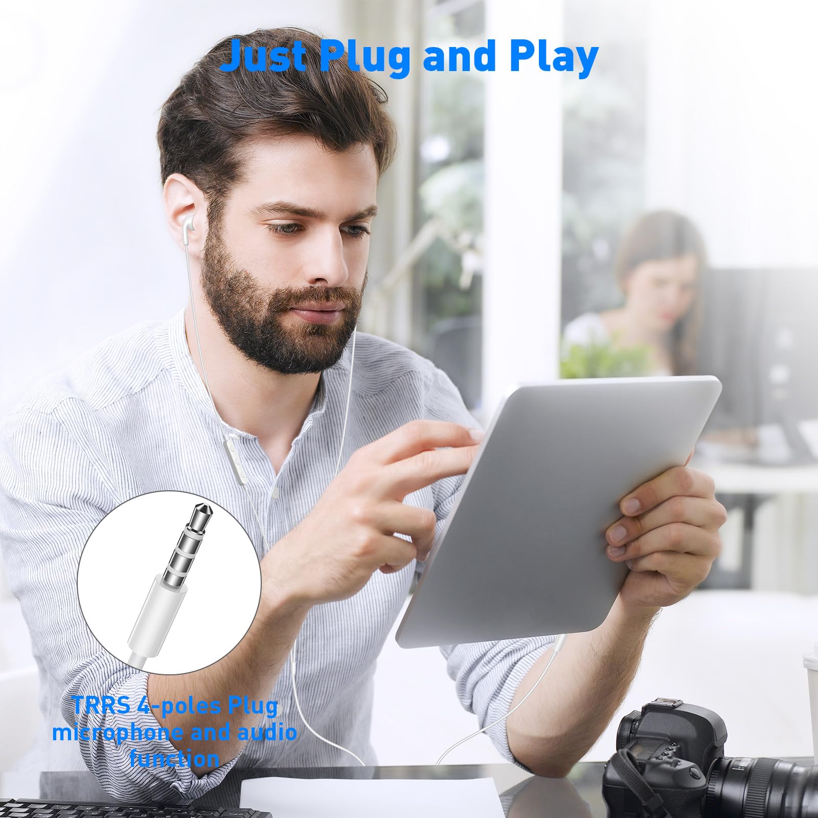 Wired Earbuds with Microphone & Volume Control - 3.5mm Lightweight In-Ear Headphones for MacBook Pro/Air, iPhone, Samsung, Android, PC, Gaming Console - Perfect for School, Work, Gaming & Travel
