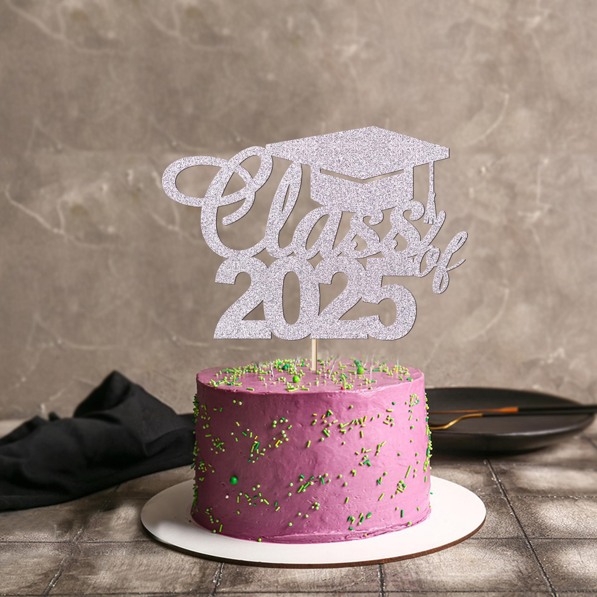 Class of 2025 Graduation Cake Topper - Silver Ceremony Cake Decoration for Graduation Parties, Commencement Celebrations & School Events