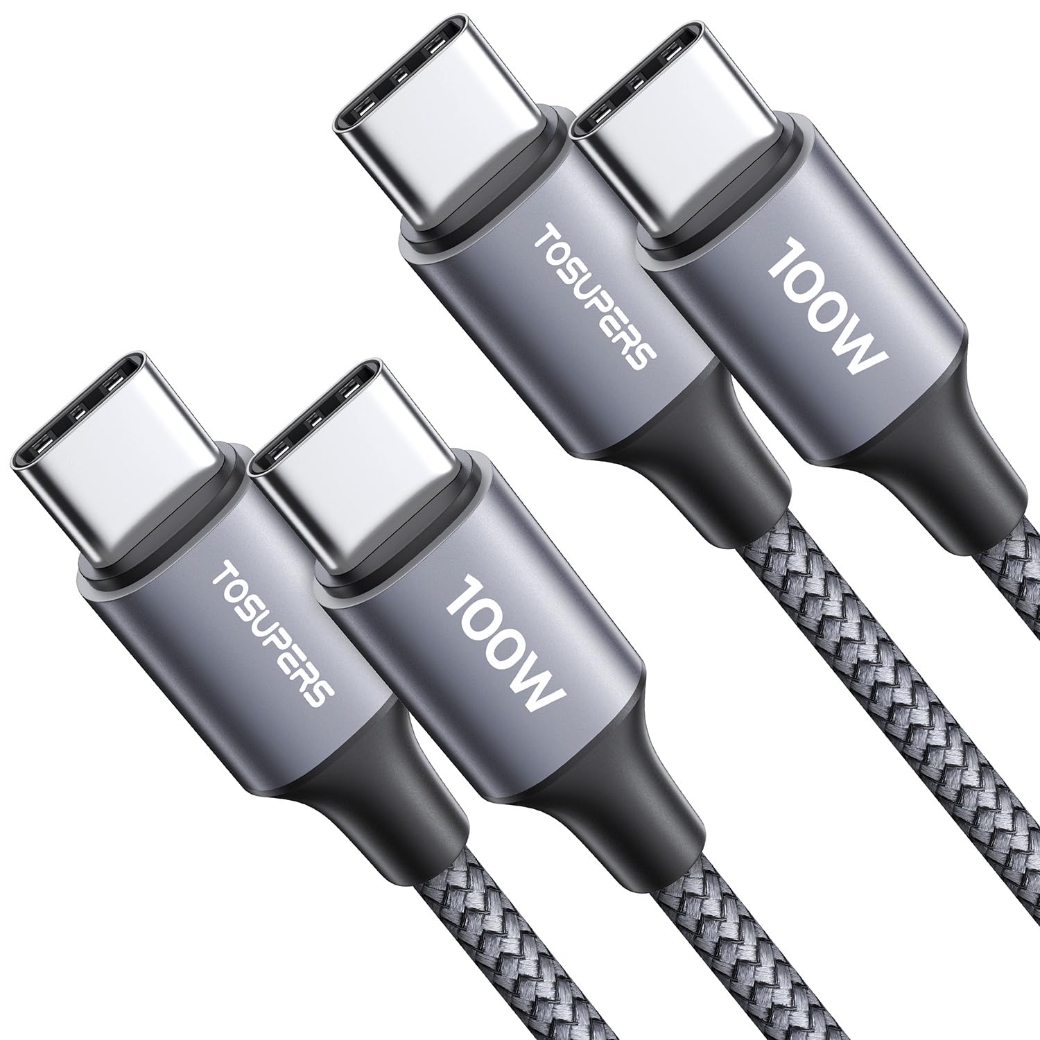 100W USB C to USB C Fast Charging Cable (6ft, 2-Pack) - Braided Type C Cable for iPhone 16/15 Pro Max, Samsung Galaxy S25/S24, MacBook Pro, iPad, Pixel - Perfect for Home, Office & Travel Charging