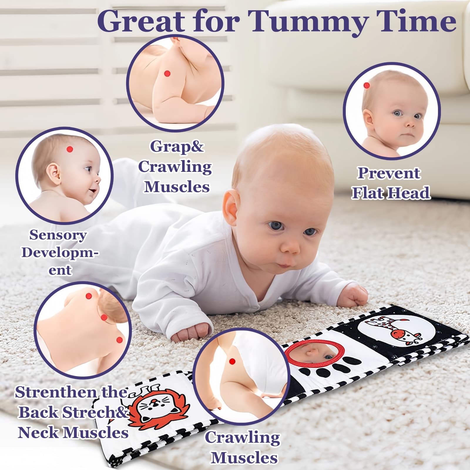 High Contrast Baby Toys Book & Mirror - Newborn Sensory Toys 0-12 Months for Tummy Time & Montessori Play