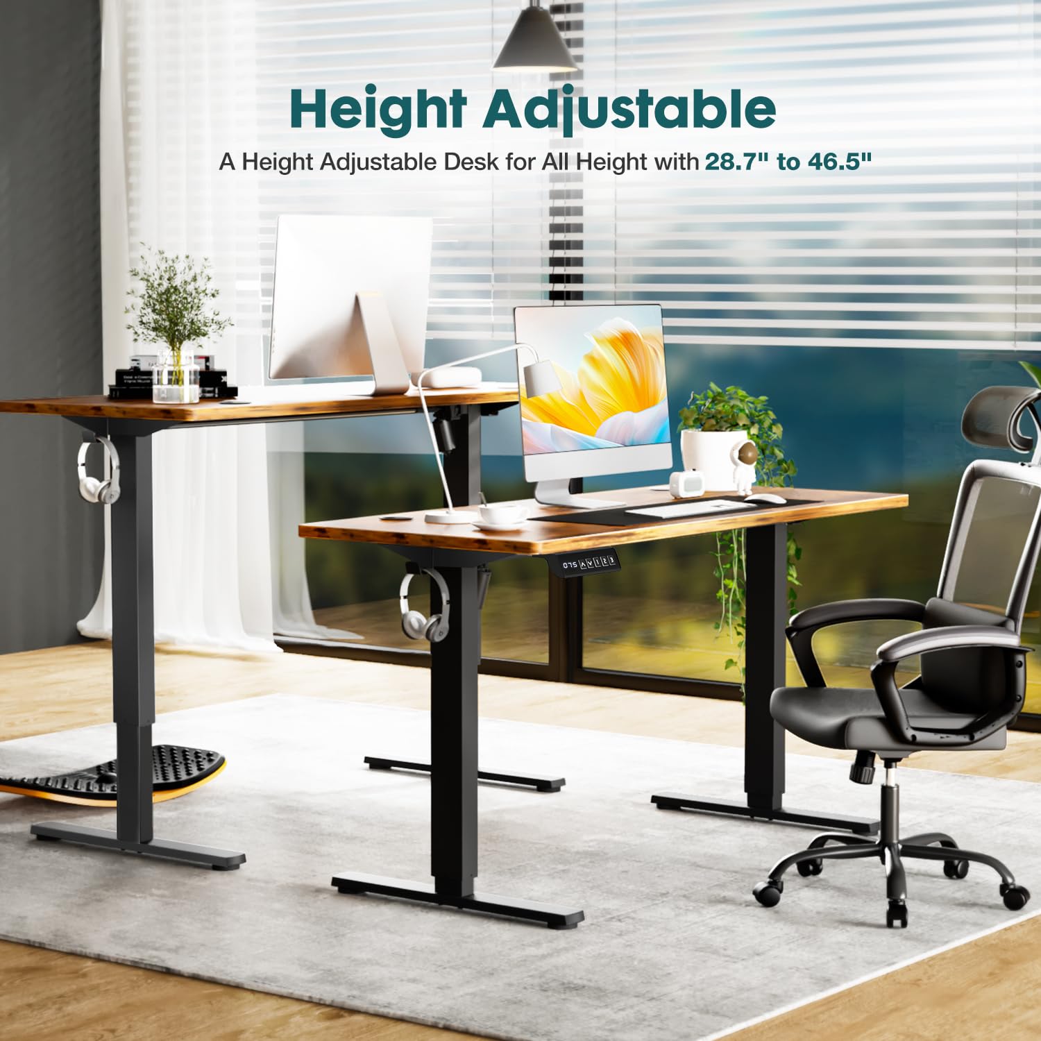 Adjustable Height Electric Standing Desk - 63x24 Inch Ergonomic Sit Stand Computer Table with Motorized Lift for Home Office & Gaming Workstation (Brown) | Perfect for Remote Work, Video Calls & Healthy Work Posture