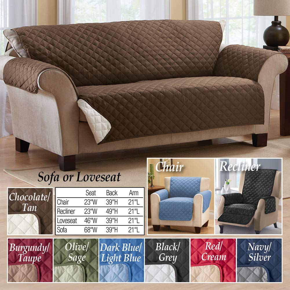 Reversible Quilted Furniture Protector Cover for Loveseat - Olive/Sage | Collections Etc | Waterproof & Anti-Slip Sofa Protector | Perfect for Pets, Kids & Home Decor