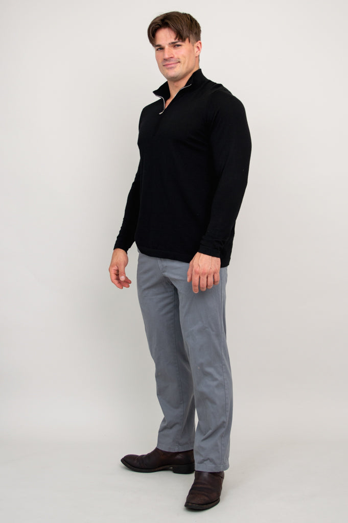 Andrew Men's Black 100% Merino Wool Sweater - Warm Winter Pullover for Outdoor Activities & Casual Wear