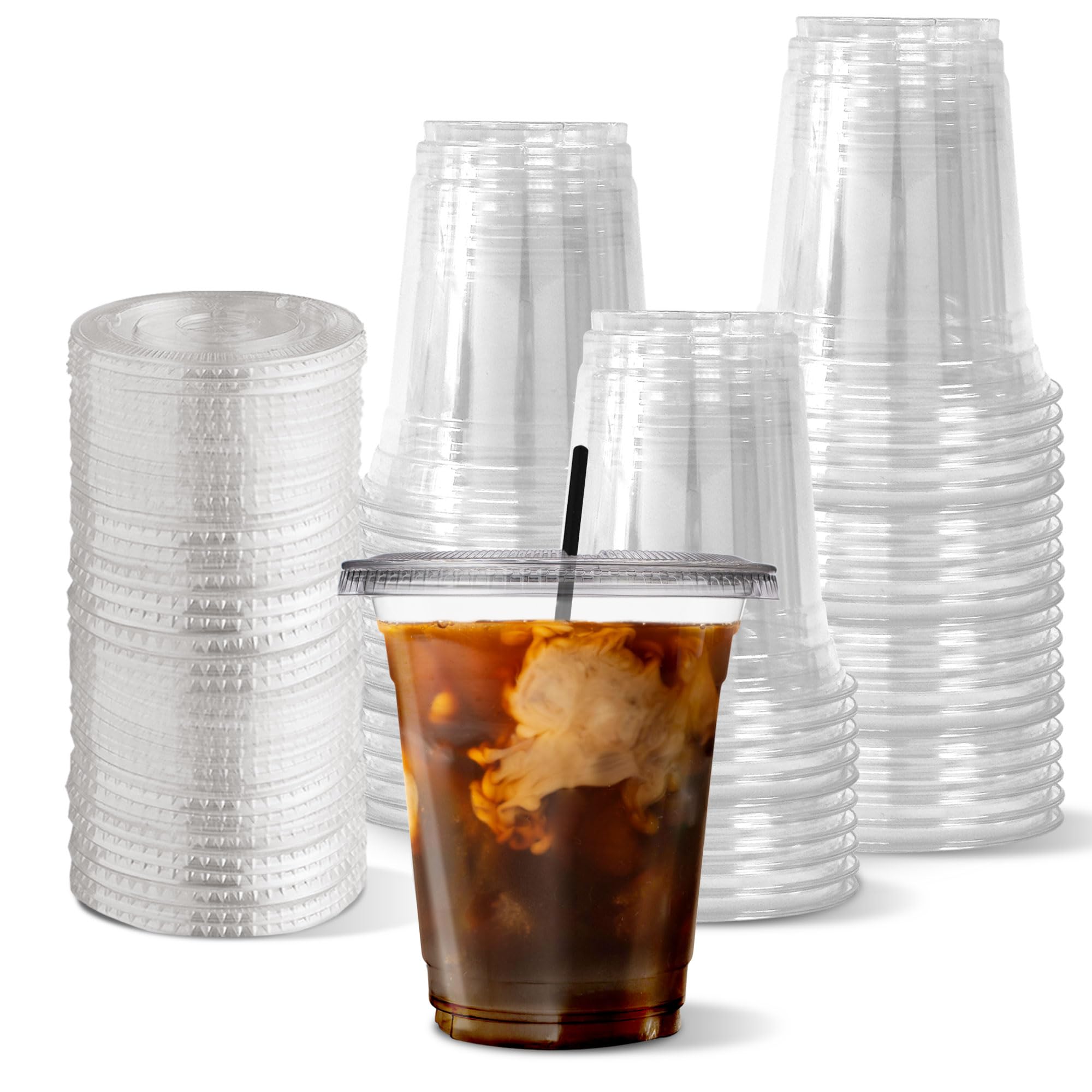 1000 Pack HAKOWARE 12 oz Ultra Clear Plastic Cold Cups with Flat Lids - Disposable Wedding, Party, and Event Drinking Tumblers - Perfect for Iced Coffee, Beer, Juice & Cold Beverages - Ideal for Weddings, BBQs, Picnics, and Office Parties