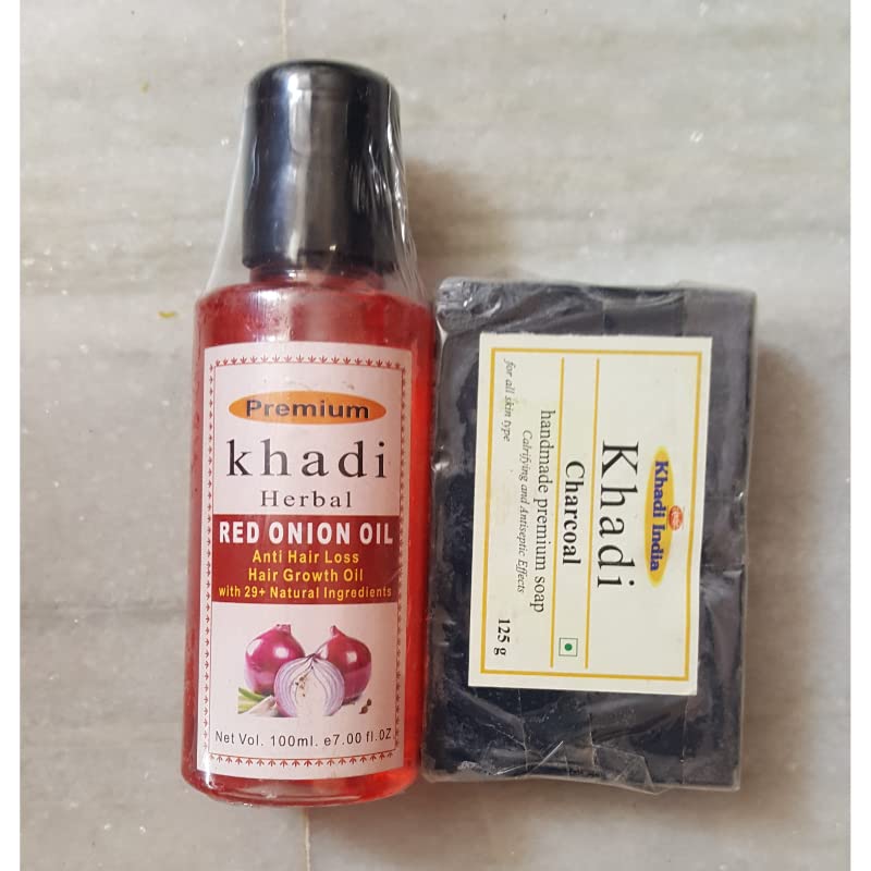 Annu Collection Herbal Red Onion Oil & Charcoal Soap Set - Natural Hair Growth & Skin Cleansing Treatment - Handmade for Daily Hair Care & Acne-Prone Skin