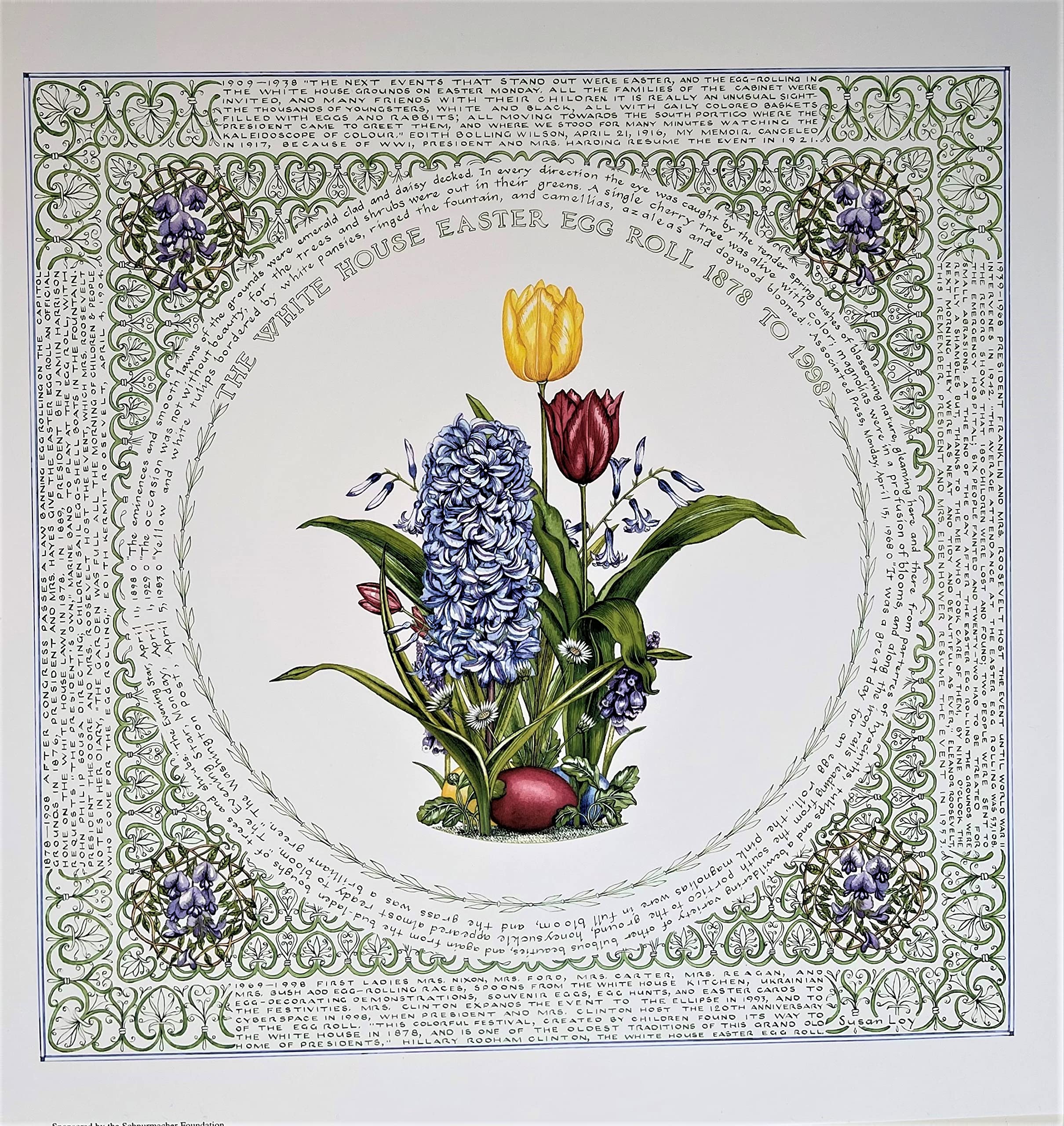 Vintage White House Easter Egg Roll 1878-1998 Commemorative Literary Calligraphy Print by Susan Loy - Perfect for History Buffs & Easter Decor