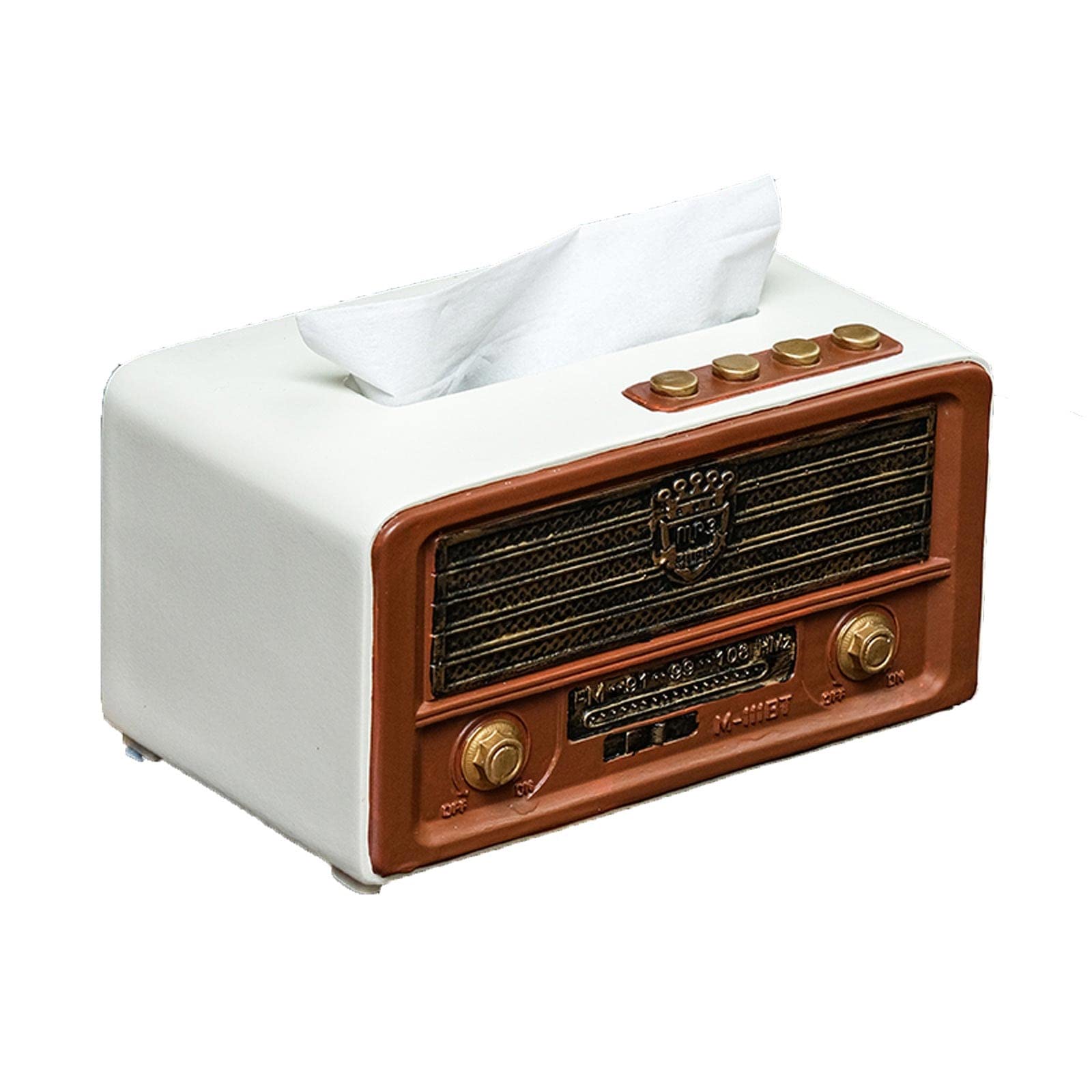 Vintage Radio-Shaped Tissue Box Cover - Decorative White Tissue Holder for Bathroom Vanity, Bedroom Dresser, Nightstand & Office Desk | Retro Home Decor Accessory | Perfect for 1950s Theme Decor & Gift Giving