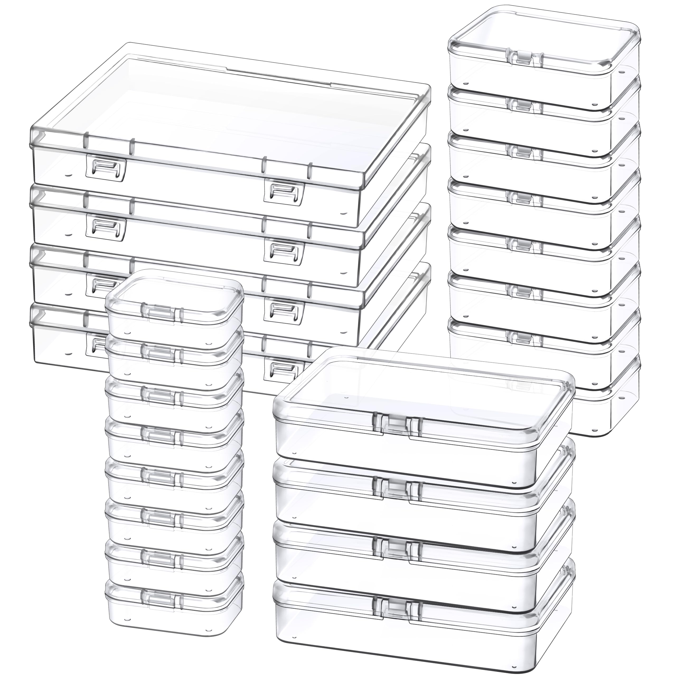 24-Pack Small Plastic Storage Containers with Hinged Lids - Mini Rectangular Organizer Boxes for Jewelry Beads, Crafts & Office Supplies | Portable & Stackable for Home, Workshop & Travel Organization