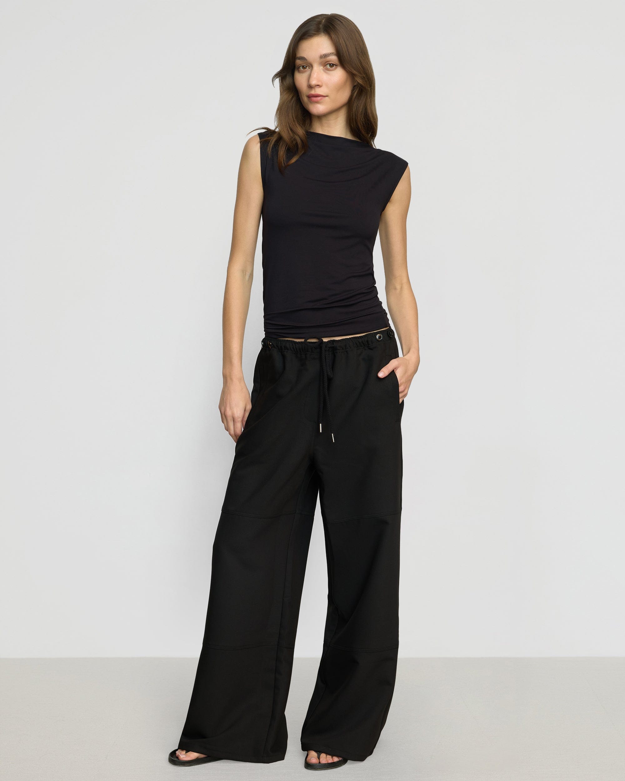 Noemi Stretch Waist Wide Leg Pants for Women - Comfortable High Waisted Trousers with Elastic Band - Perfect for Office, Travel & Casual Wear