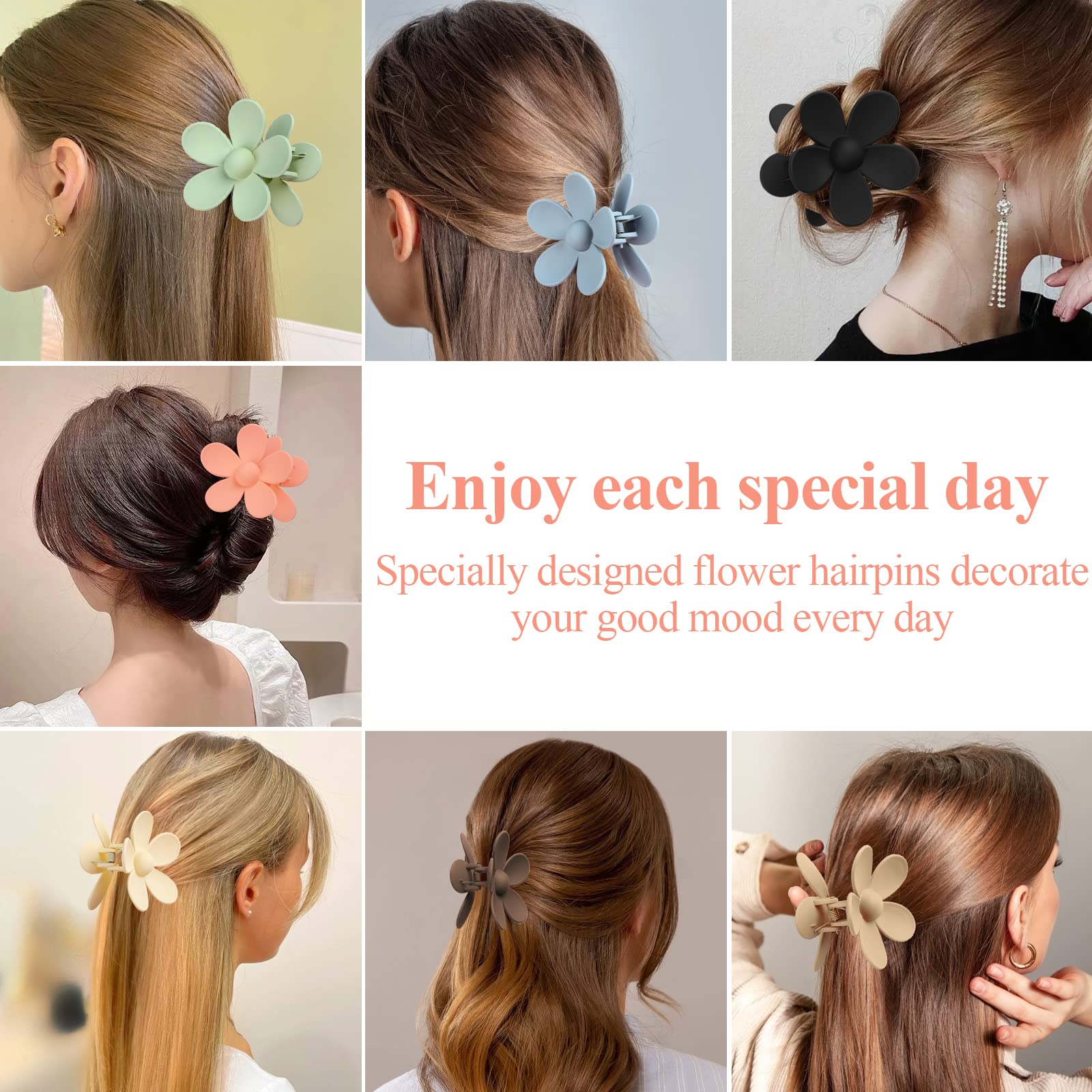 7 PCS Non-Slip Flower Claw Hair Clips for Women & Girls - Strong Hold for Thick Hair, 7 Color Options - Perfect for Everyday Styling, Ponytails & Updos