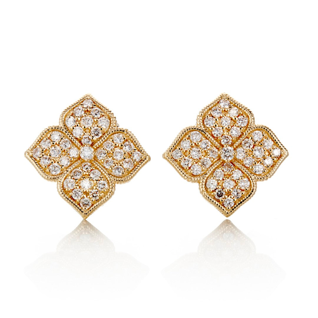 Exquisite 14K Gold Pavé Diamond Floral Earrings for Women - Elegant Dainty Flower Studs for Wedding, Anniversary & Everyday Wear