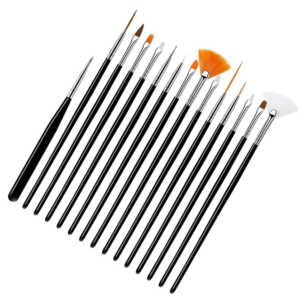 20PCS Professional Nail Art Kit with 15 Painting Brushes & 5 Dotting Pens - Perfect for Acrylic Nails, Gel Polish, DIY Manicure at Home or Salon