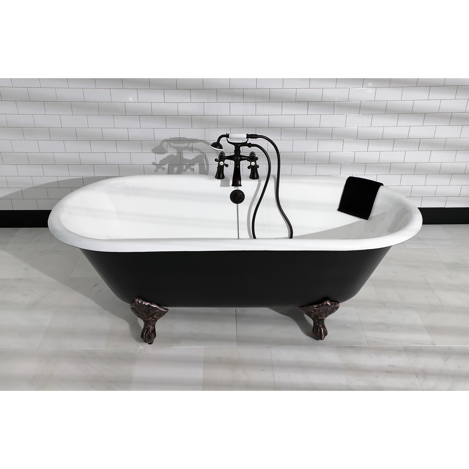 Aqua Eden 66 Inch Cast Iron Clawfoot Bathtub - Oval Double Ended Freestanding Tub with 7 Inch Faucet Holes (Black/White/Oil Rubbed Bronze) | Vintage Bathroom Centerpiece for Luxury Homes & Spa Retreats