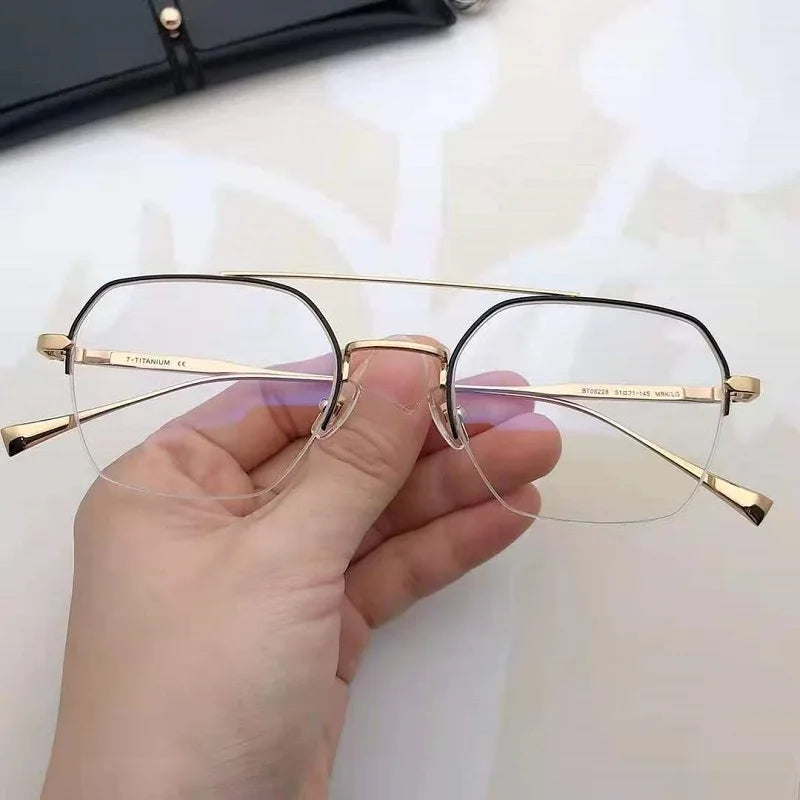 Aimee Unisex Semi-Rimless Square Double Bridge Titanium Eyeglasses 5228 - Lightweight & Durable for Work, Reading & Fashion