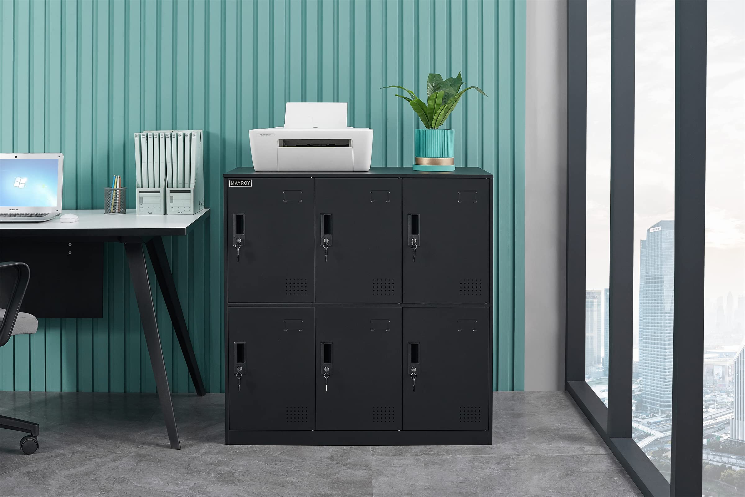6-Door Metal Storage Locker Cabinet with Lock - Office, Home & School Organizer for Classroom, Gym, Kids Room & Playroom - Durable Black Storage Solution for Clothes, Books & Sports Equipment
