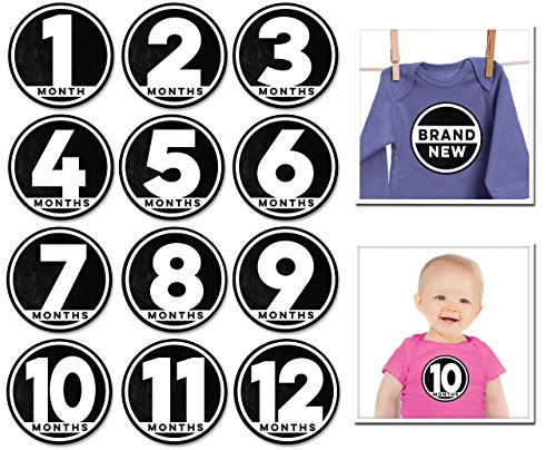 Sticky Bellies Baby Month Milestone Stickers - Modern Minimalist Design - 13-Pack Black & White Stickers for Newborn Photo Shoots & Monthly Baby Growth Tracking