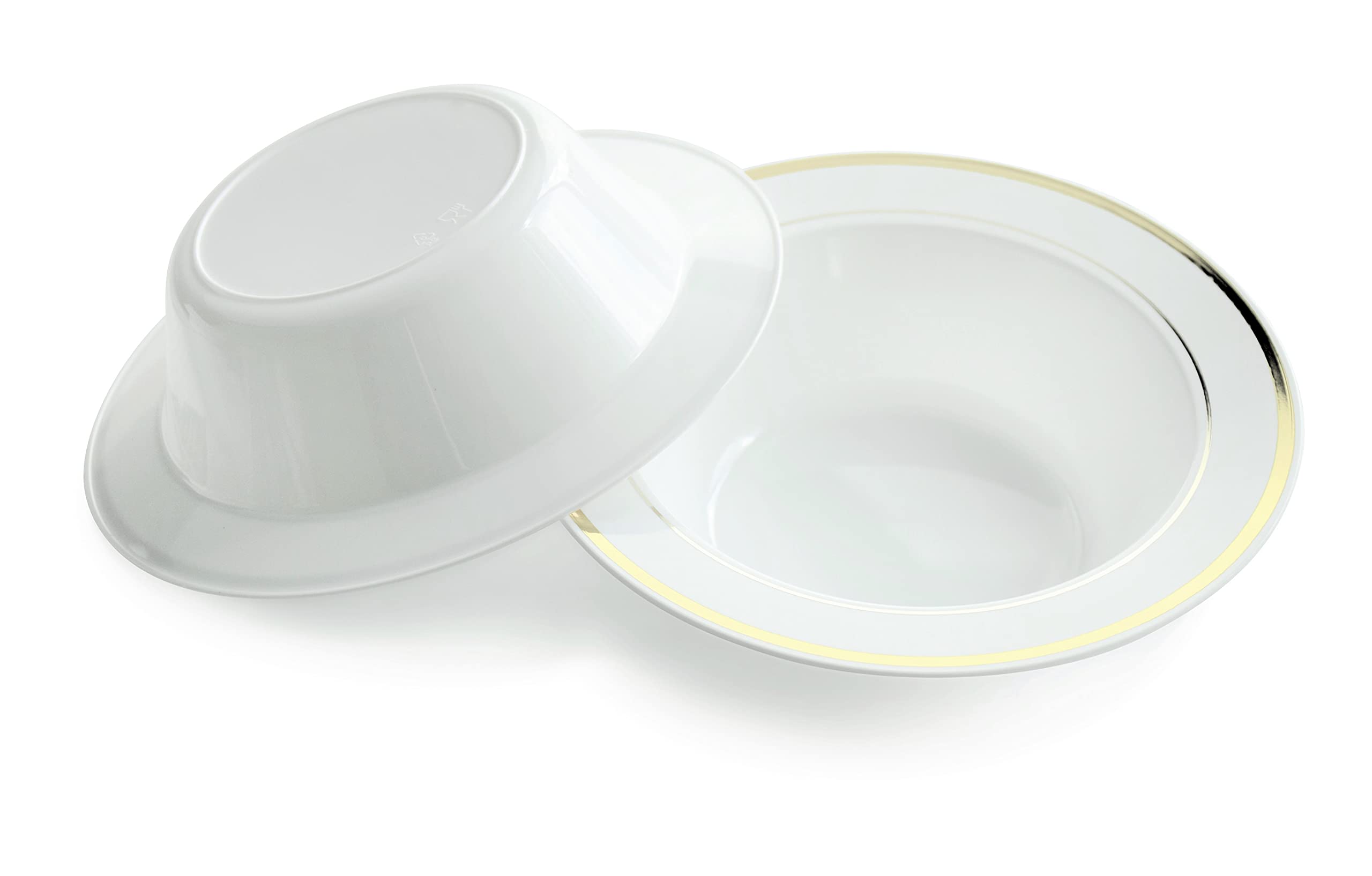 60-Piece Heavyweight Disposable Plastic Bowls Set - 6oz Dessert Plates with Elegant White & Gold Rim for Weddings, Parties & Special Occasions | Perfect for Catering, Events & Home Entertaining