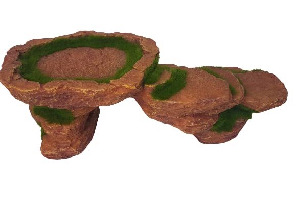 Natural-Looking Large Mossy Rock with Artificial Bridge - Resin Aquarium Ledge & Basking Cave Hide Decor for Reptiles, Fish, Amphibians | Perfect for Terrariums, Vivariums & Aquatic Habitats