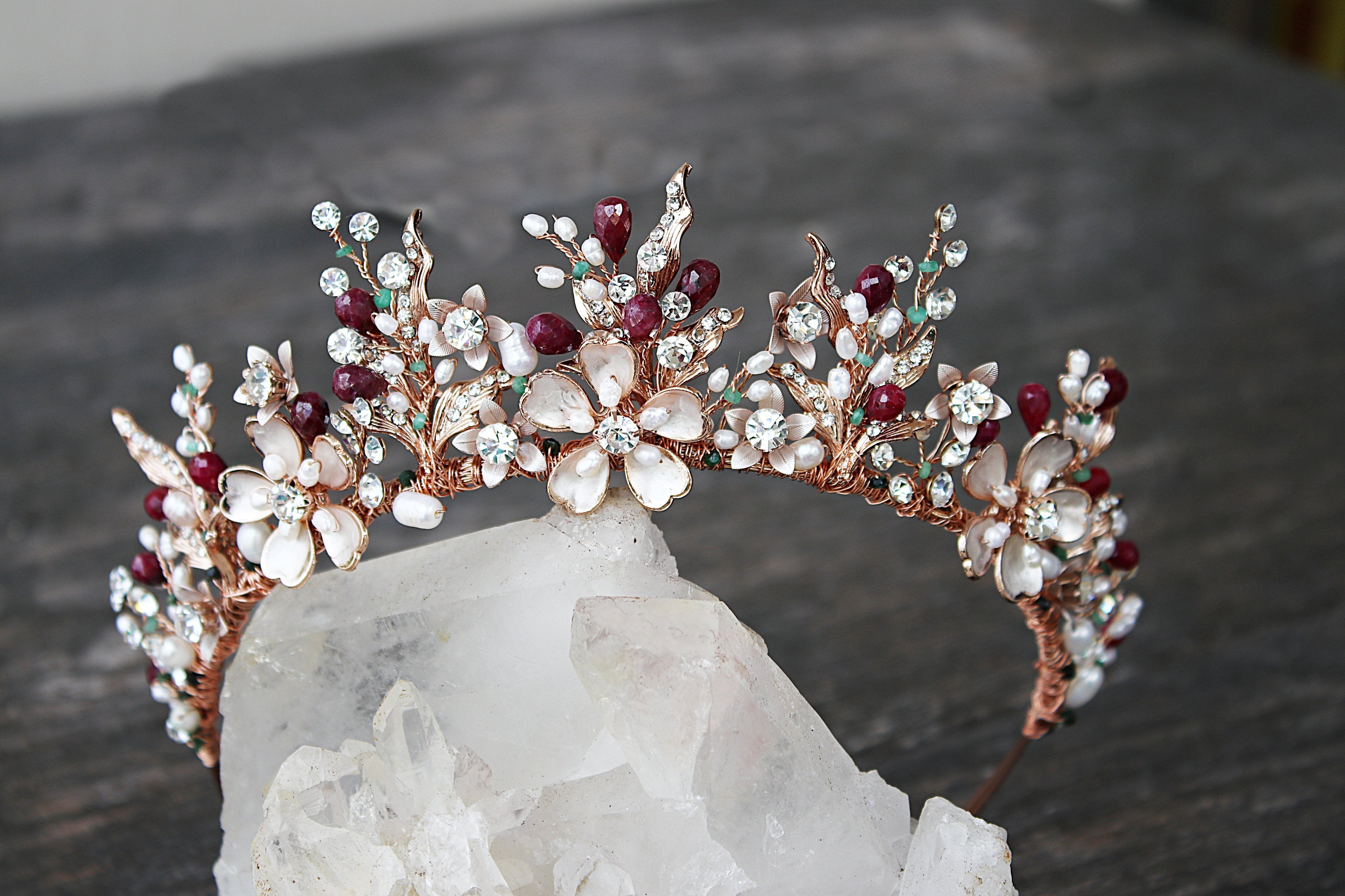 GENEVIEVE Tiara with Genuine Aquamarine and Blue Topaz Gemstone Briolettes - Elegant Bridal Crown for Weddings, Prom, and Special Occasions