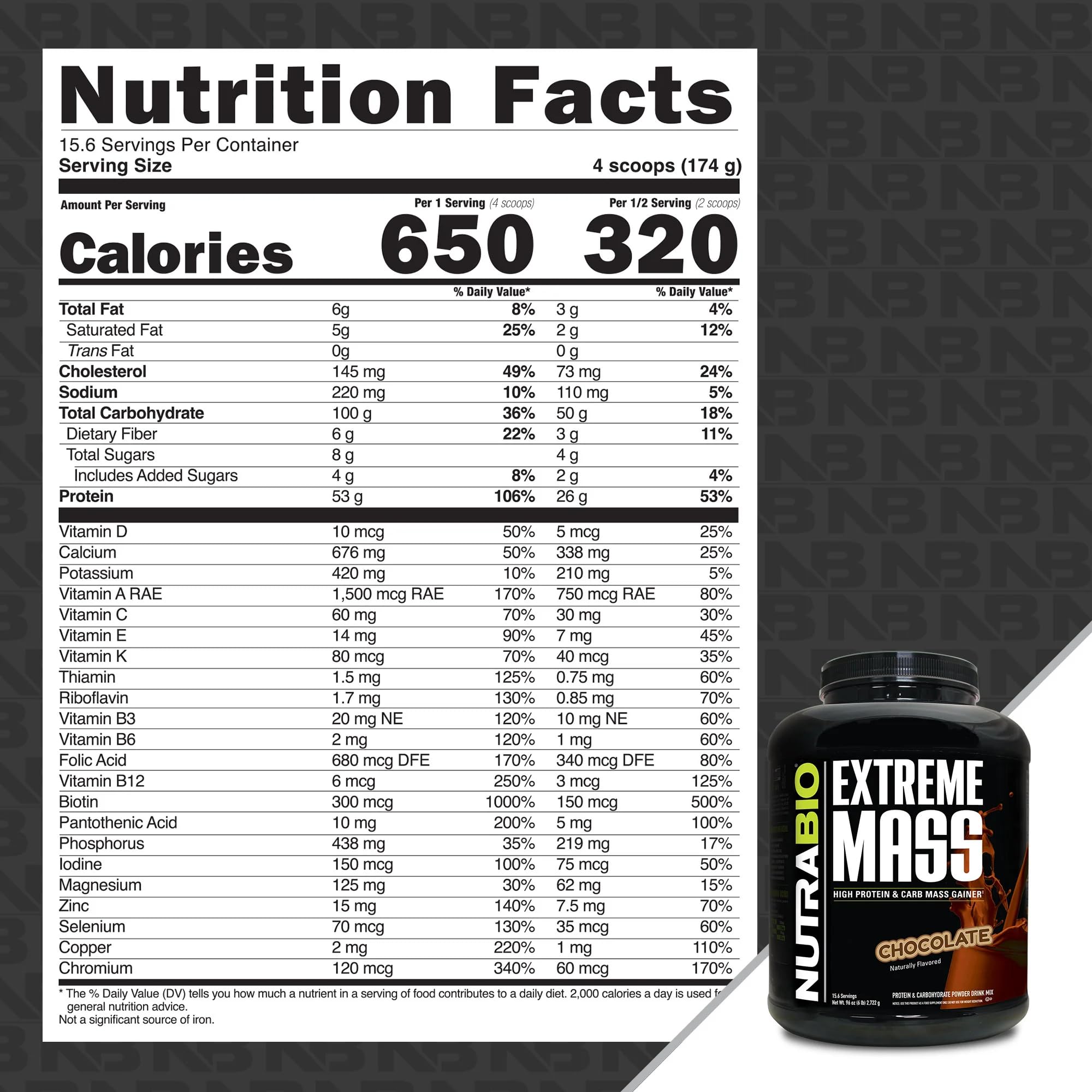 NutraBio Extreme Mass Gainer Protein Powder - 53G Protein per Serving, Clean Weight Gainer for Muscle Growth, Full Spectrum Amino Acids, Chocolate Flavor, 6 Pound - Perfect for Post-Workout Recovery & Bulking Season