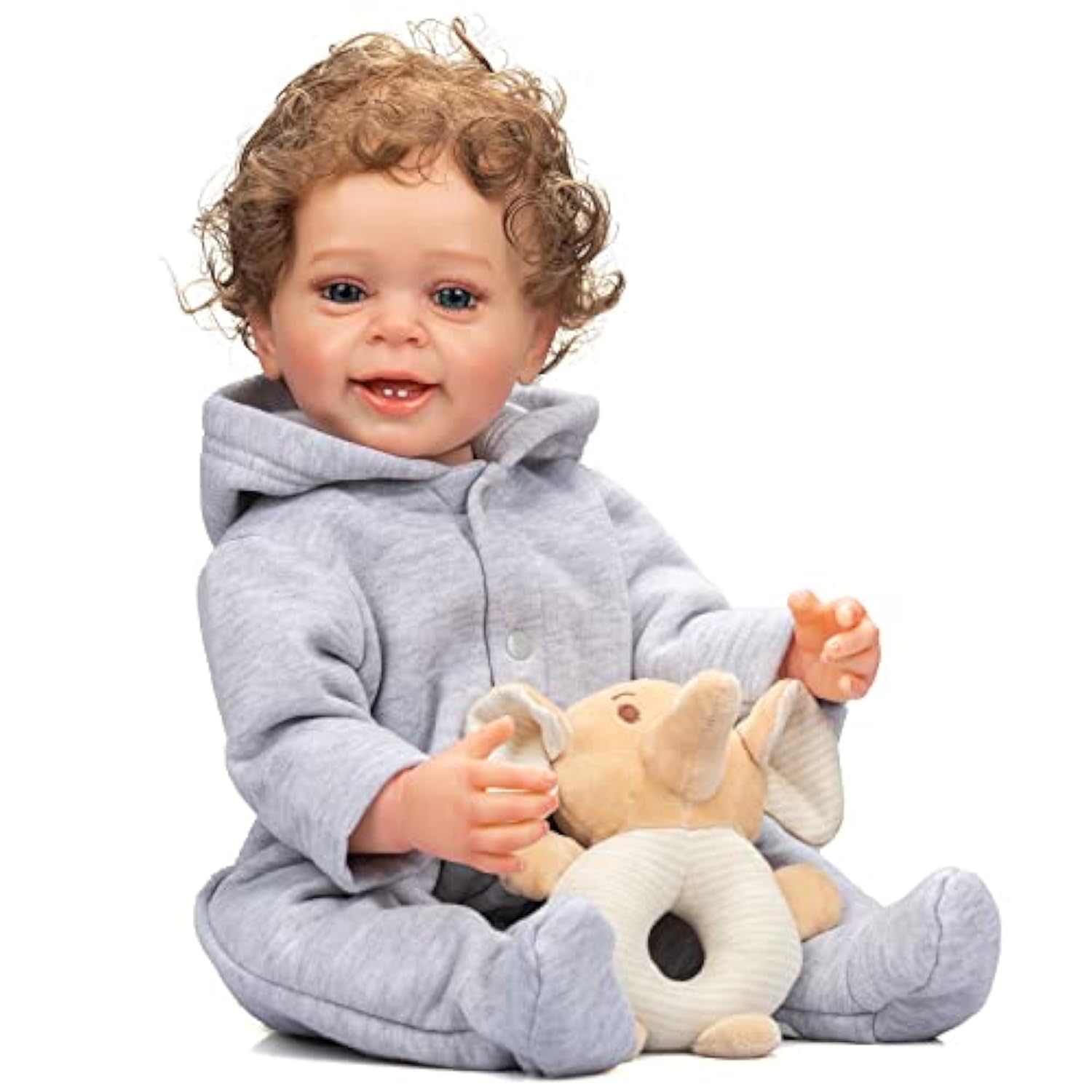 22 Inch Realistic Silicone Reborn Baby Boy Doll - Anatomically Correct with Curly Hair & Teeth - Perfect Gift for Boys & Girls - Great for Role Play, Collecting, and Nursery Decor