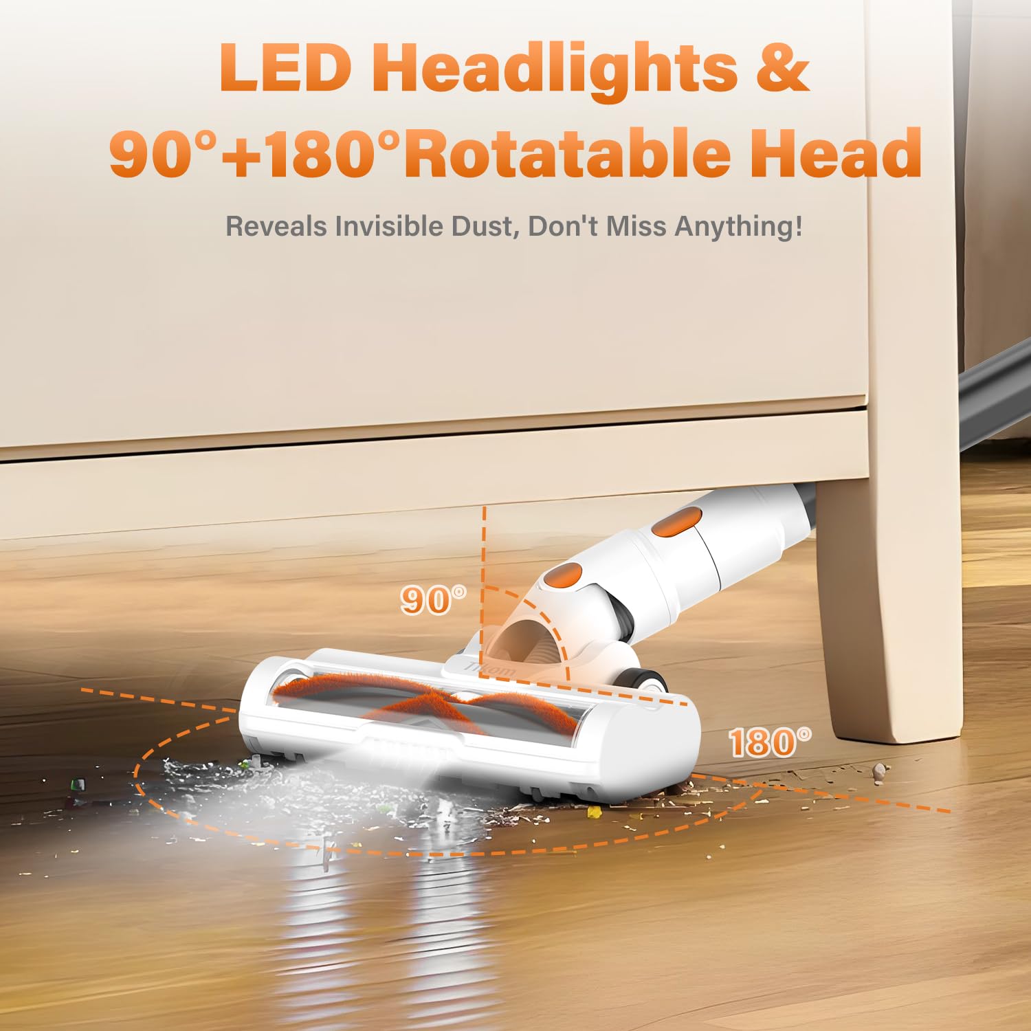 Tikom V500 Cordless Stick Vacuum Cleaner - 40000Pa/450W Powerful Suction, LED Touch Screen, Lightweight Handheld for Pet Hair, Hard Floors & Carpets - Includes Charging Wall Dock & Anti-Tangle Technology - Perfect for Home Cleaning, Car Detailing & Pet Owners