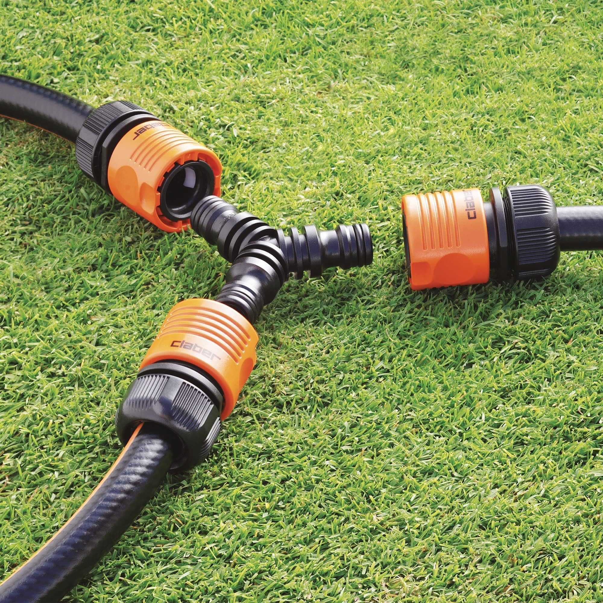 Claber 3-Way Garden Hose Connector - Heavy Duty Brass Splitter for Outdoor Watering, Lawn & Garden Use