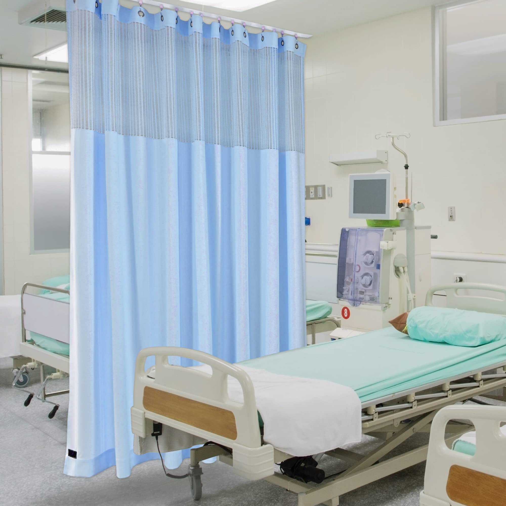 MAIHER Blue Striped Medical Office Curtain - 5x8ft Room Divider Privacy Panel for Hospitals, Clinics & Home Use | Easy Room Separation & Decoration